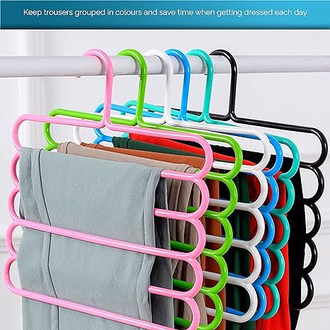 Yaari Bazaar Layer 5-in-1 Plastic Hanger Clothes Organiser for Wardrobe, Shirts, Ties, Pants (Pack of 2)