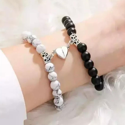 DS White and Balck Pearl Heart Couple Bracelet For Women and Men
