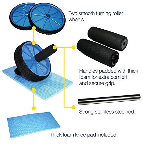 AB Wheel Roller Abdominal Exercise Ab Blaster Fitness Roller Wheel Equipment with Knee Mat for Men and Women (Blue)