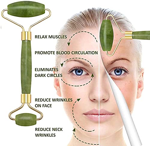 Yaari Bazaar Jade Roller - Face Massager | Improves Skin Elasticity, Reduces Puffiness & Wrinkles, Eases Fine Lines and Boosts Blood Circulation