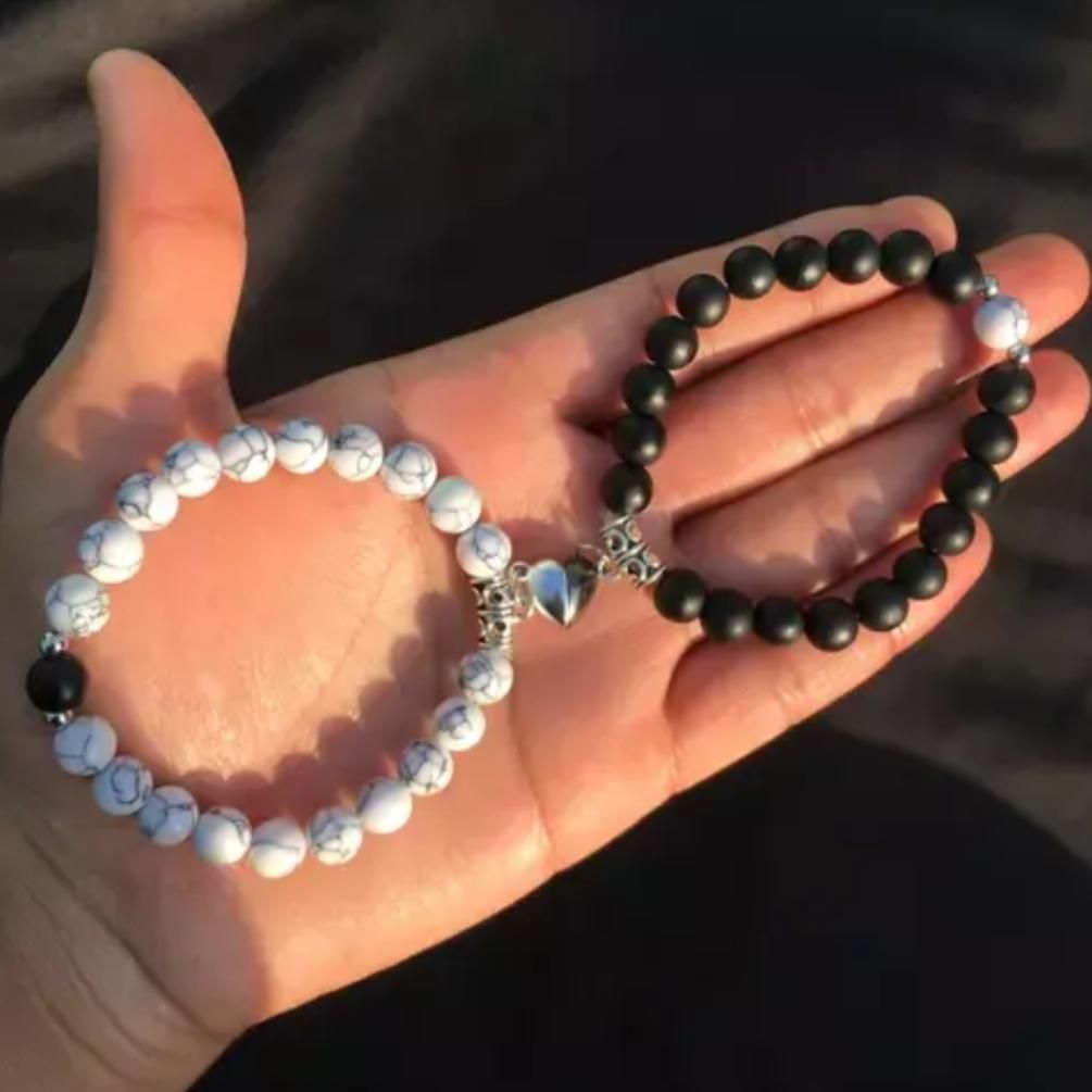 DS White and Balck Pearl Heart Couple Bracelet For Women and Men