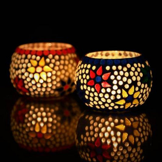 DS Yaari bazaar eCraftIndia Set of 2 Mosaic Glass Decorative Tea Light Holder