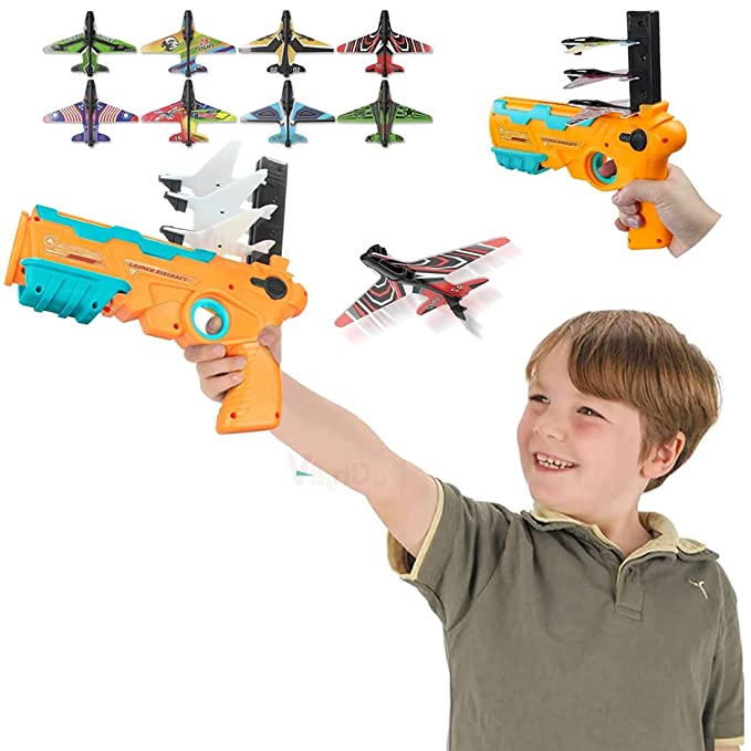 DS Airplane Launcher Toy Catapult Aircrafts Gun with 4 Foam Planes