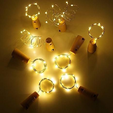 DS 20 Led Wine Bottle Cork Copper Wire String Lights 2M Battery Operated (Warm White Pack Of 12)